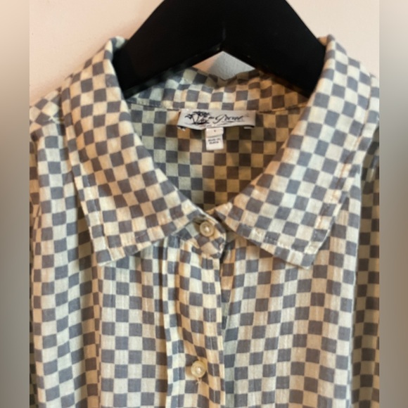 The Great cotton checkered blouse natural grey size S check top shirt - Picture 2 of 5
